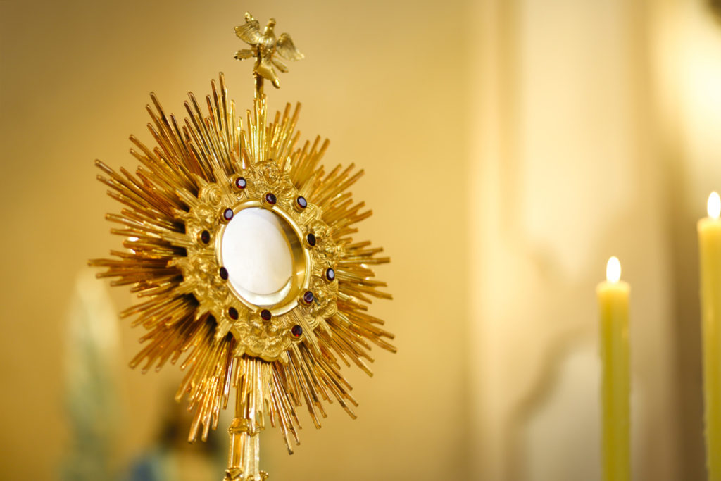 The Eucharist exposed in adoration.